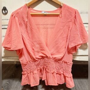 Sale!! Blashe Coral Ruffle sheer Blouse